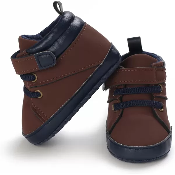 SOFMUO Baby Boys Girls Sneakers High Top Ankle PU Leather NonSlip Moccasins Soft Rubber Sole Infant Booties Toddler Uniform Dress ShoesA3Pu Brown