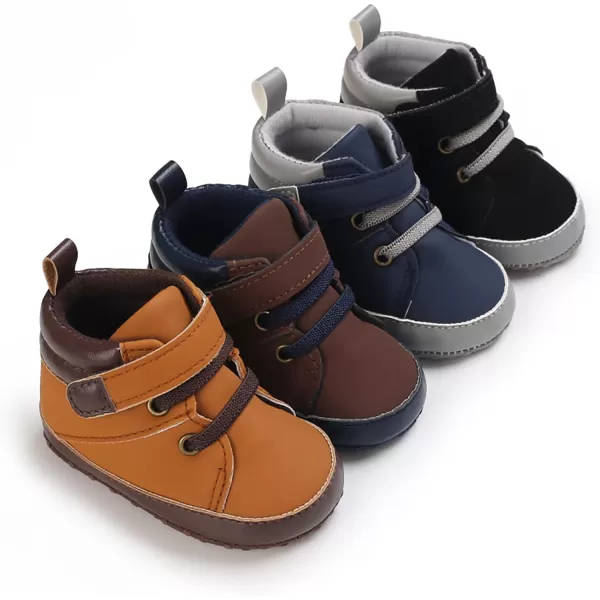 SOFMUO Baby Boys Girls Sneakers High Top Ankle PU Leather NonSlip Moccasins Soft Rubber Sole Infant Booties Toddler Uniform Dress ShoesA3Pu Brown