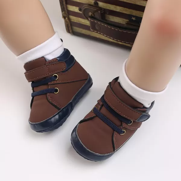 SOFMUO Baby Boys Girls Sneakers High Top Ankle PU Leather NonSlip Moccasins Soft Rubber Sole Infant Booties Toddler Uniform Dress ShoesA3Pu Brown