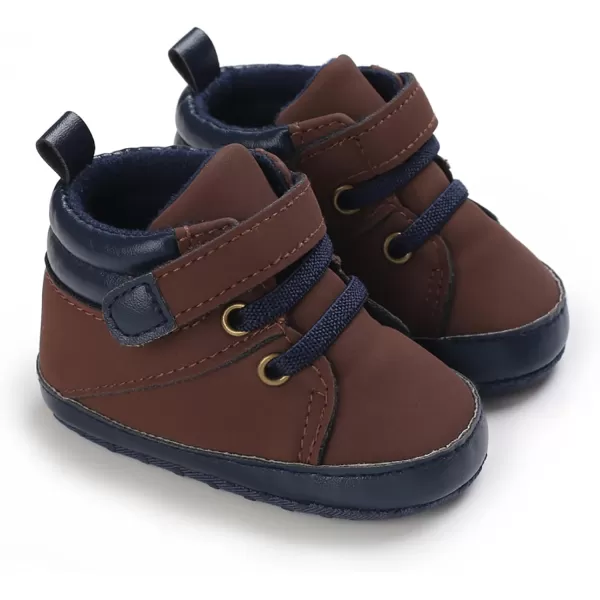 SOFMUO Baby Boys Girls Sneakers High Top Ankle PU Leather NonSlip Moccasins Soft Rubber Sole Infant Booties Toddler Uniform Dress ShoesA3Pu Brown
