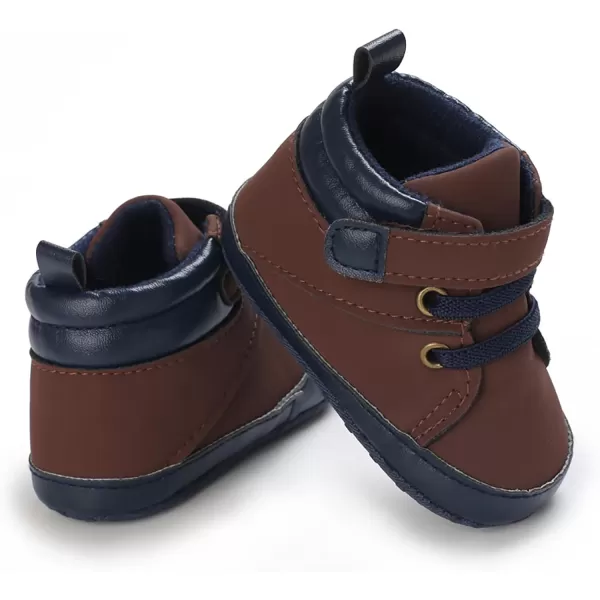 SOFMUO Baby Boys Girls Sneakers High Top Ankle PU Leather NonSlip Moccasins Soft Rubber Sole Infant Booties Toddler Uniform Dress ShoesA3Pu Brown
