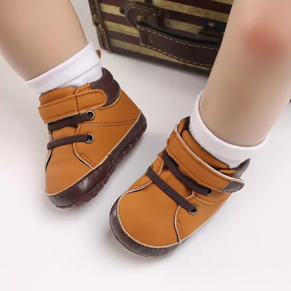 SOFMUO Baby Boys Girls Sneakers High Top Ankle PU Leather NonSlip Moccasins Soft Rubber Sole Infant Booties Toddler Uniform Dress ShoesA3Pu Light Brown