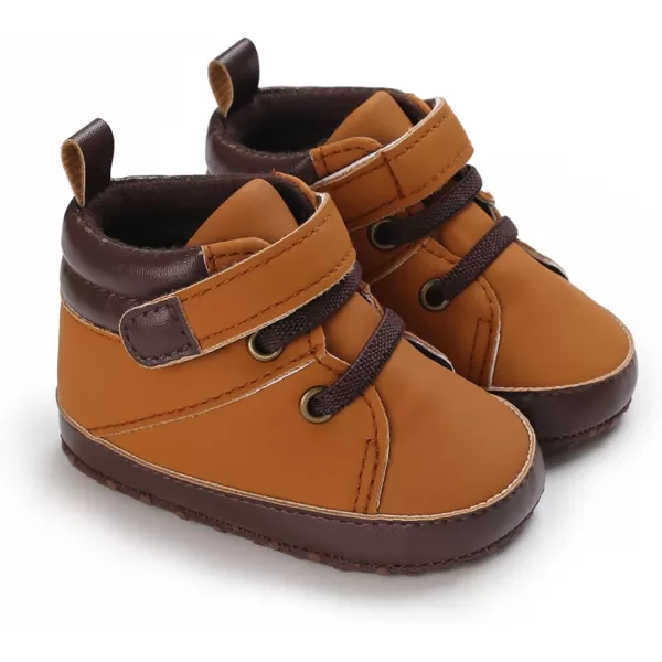 SOFMUO Baby Boys Girls Sneakers High Top Ankle PU Leather NonSlip Moccasins Soft Rubber Sole Infant Booties Toddler Uniform Dress ShoesA3Pu Light Brown