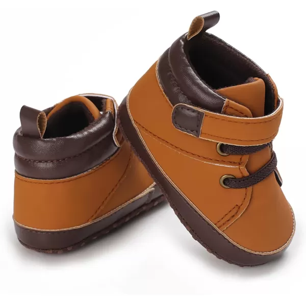 SOFMUO Baby Boys Girls Sneakers High Top Ankle PU Leather NonSlip Moccasins Soft Rubber Sole Infant Booties Toddler Uniform Dress ShoesA3Pu Light Brown
