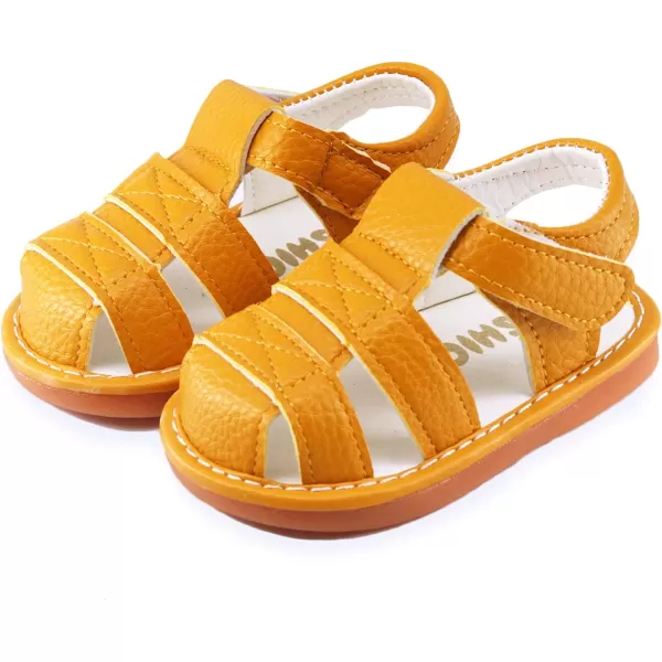 SOFMUO Baby Boys Girls Squeaky Sandals NonSlip Soft Rubber Sole Closed Toe Infant Summer Outdoor Shoes Toddler First WalkersABrown