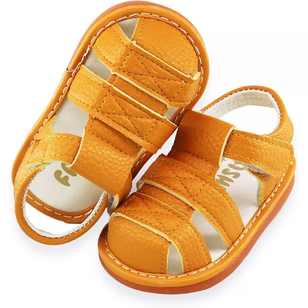 SOFMUO Baby Boys Girls Squeaky Sandals NonSlip Soft Rubber Sole Closed Toe Infant Summer Outdoor Shoes Toddler First WalkersABrown