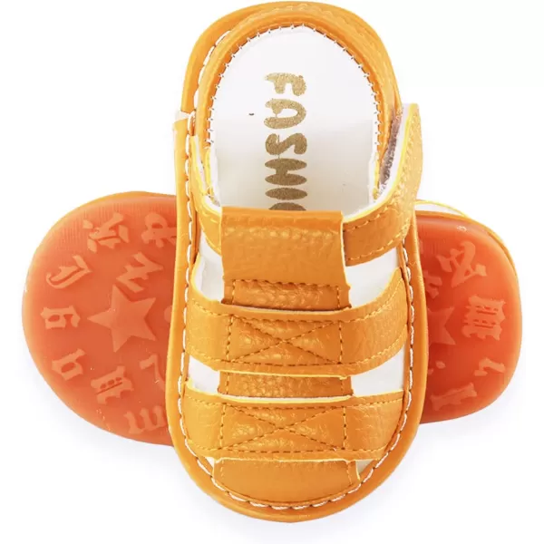 SOFMUO Baby Boys Girls Squeaky Sandals NonSlip Soft Rubber Sole Closed Toe Infant Summer Outdoor Shoes Toddler First WalkersABrown