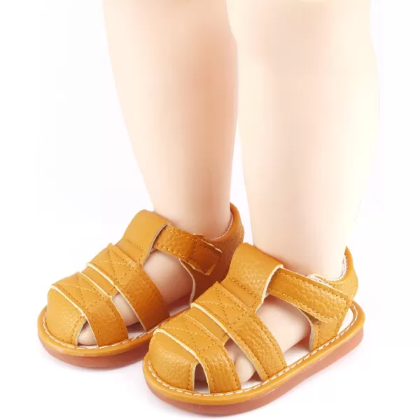 SOFMUO Baby Boys Girls Squeaky Sandals NonSlip Soft Rubber Sole Closed Toe Infant Summer Outdoor Shoes Toddler First WalkersABrown