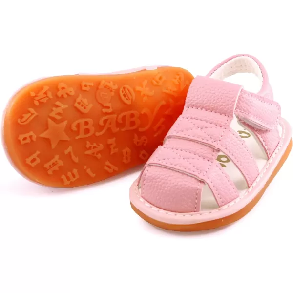 SOFMUO Baby Boys Girls Squeaky Sandals NonSlip Soft Rubber Sole Closed Toe Infant Summer Outdoor Shoes Toddler First WalkersAPink
