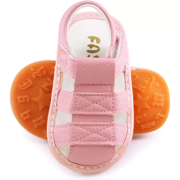 SOFMUO Baby Boys Girls Squeaky Sandals NonSlip Soft Rubber Sole Closed Toe Infant Summer Outdoor Shoes Toddler First WalkersAPink