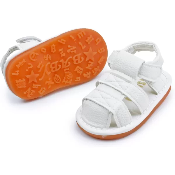 SOFMUO Baby Boys Girls Squeaky Sandals NonSlip Soft Rubber Sole Closed Toe Infant Summer Outdoor Shoes Toddler First WalkersAWhite