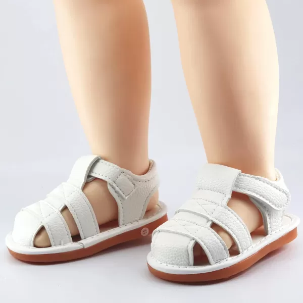 SOFMUO Baby Boys Girls Squeaky Sandals NonSlip Soft Rubber Sole Closed Toe Infant Summer Outdoor Shoes Toddler First WalkersAWhite
