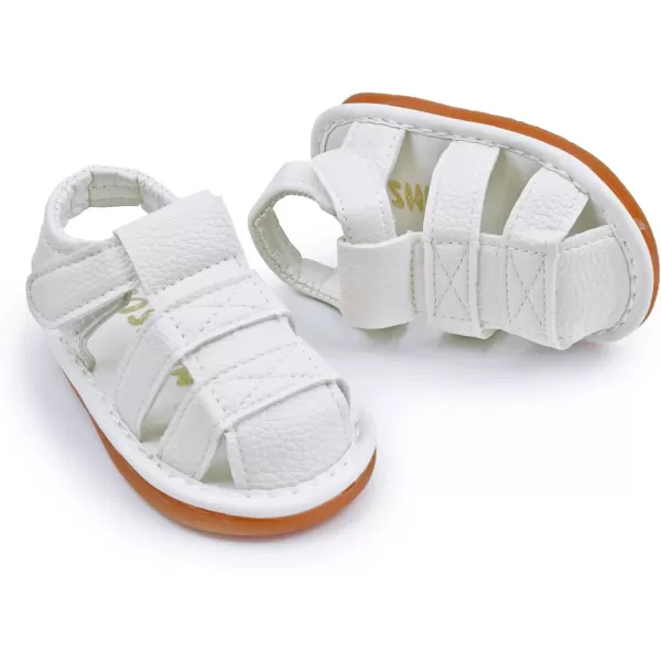 SOFMUO Baby Boys Girls Squeaky Sandals NonSlip Soft Rubber Sole Closed Toe Infant Summer Outdoor Shoes Toddler First WalkersAWhite