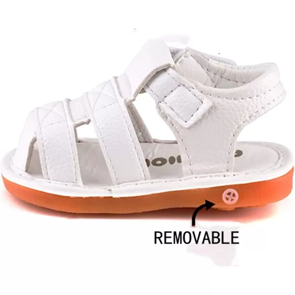 SOFMUO Baby Boys Girls Squeaky Sandals NonSlip Soft Rubber Sole Closed Toe Infant Summer Outdoor Shoes Toddler First WalkersAWhite