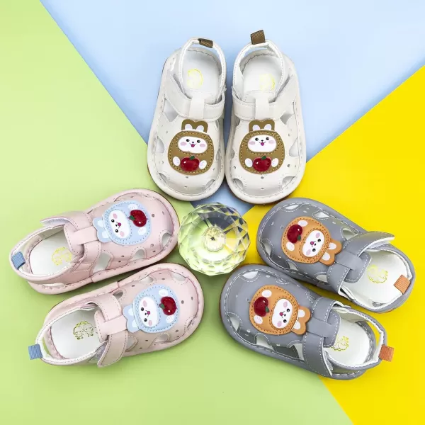 SOFMUO Baby Boys Girls Squeaky Sandals NonSlip Soft Rubber Sole Closed Toe Infant Summer Outdoor Shoes Toddler First WalkersB02Beige