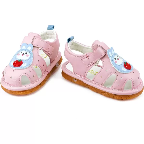SOFMUO Baby Boys Girls Squeaky Sandals NonSlip Soft Rubber Sole Closed Toe Infant Summer Outdoor Shoes Toddler First WalkersB02Pink