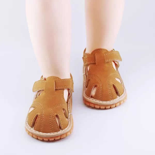 SOFMUO Baby Boys Girls Squeaky Sandals NonSlip Soft Rubber Sole Closed Toe Infant Summer Outdoor Shoes Toddler First WalkersBBrown