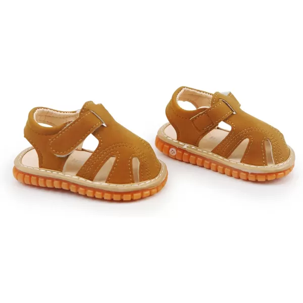 SOFMUO Baby Boys Girls Squeaky Sandals NonSlip Soft Rubber Sole Closed Toe Infant Summer Outdoor Shoes Toddler First WalkersBBrown
