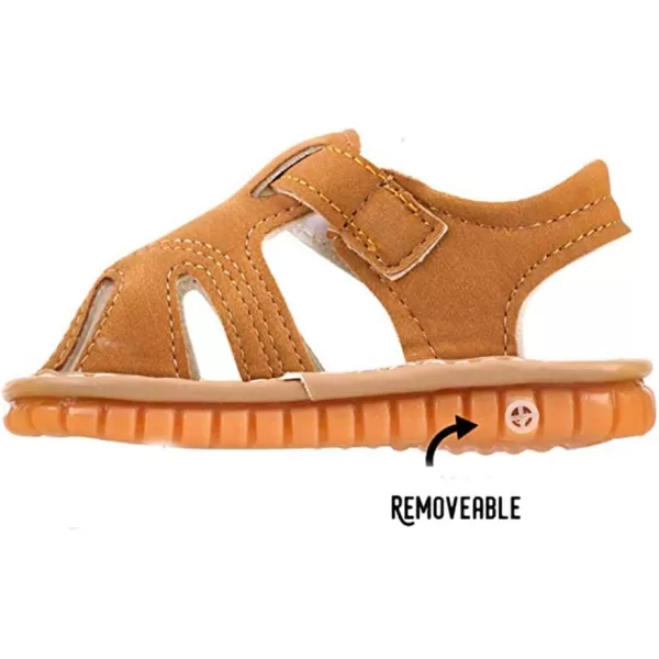 SOFMUO Baby Boys Girls Squeaky Sandals NonSlip Soft Rubber Sole Closed Toe Infant Summer Outdoor Shoes Toddler First WalkersBBrown