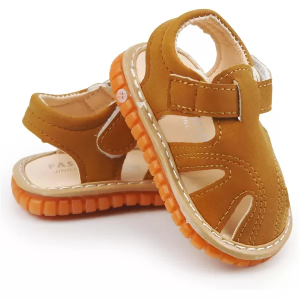SOFMUO Baby Boys Girls Squeaky Sandals NonSlip Soft Rubber Sole Closed Toe Infant Summer Outdoor Shoes Toddler First WalkersBBrown