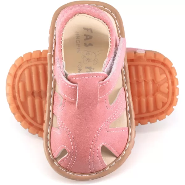 SOFMUO Baby Boys Girls Squeaky Sandals NonSlip Soft Rubber Sole Closed Toe Infant Summer Outdoor Shoes Toddler First WalkersBPink