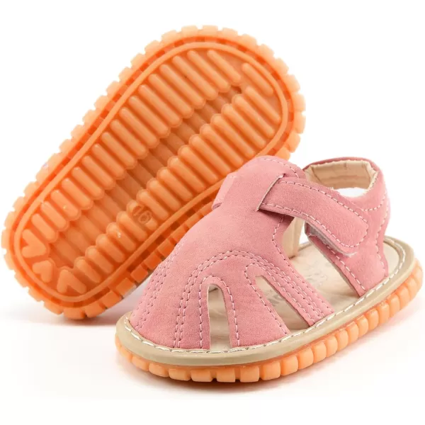 SOFMUO Baby Boys Girls Squeaky Sandals NonSlip Soft Rubber Sole Closed Toe Infant Summer Outdoor Shoes Toddler First WalkersBPink