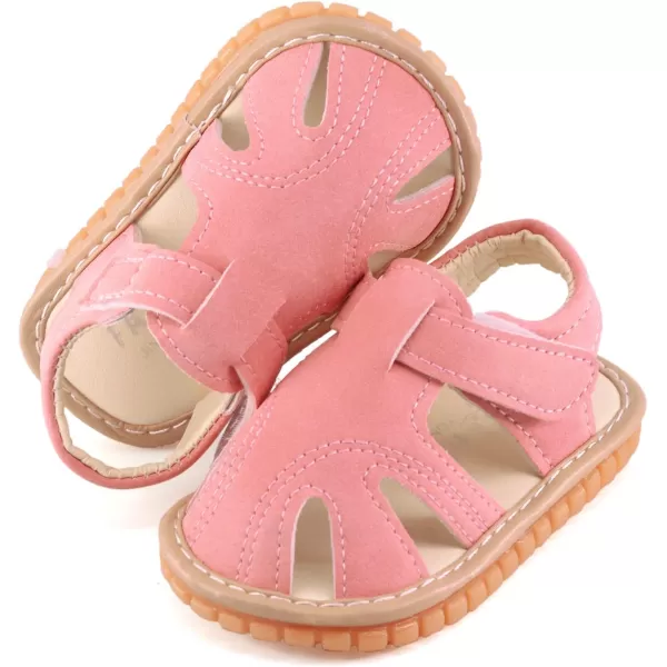 SOFMUO Baby Boys Girls Squeaky Sandals NonSlip Soft Rubber Sole Closed Toe Infant Summer Outdoor Shoes Toddler First WalkersBPink