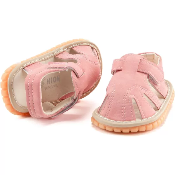 SOFMUO Baby Boys Girls Squeaky Sandals NonSlip Soft Rubber Sole Closed Toe Infant Summer Outdoor Shoes Toddler First WalkersBPink