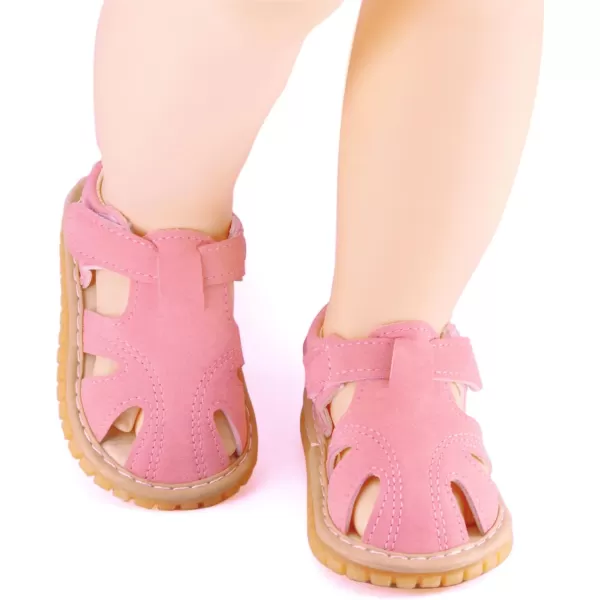 SOFMUO Baby Boys Girls Squeaky Sandals NonSlip Soft Rubber Sole Closed Toe Infant Summer Outdoor Shoes Toddler First WalkersBPink