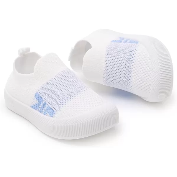 SOFMUO Baby Boys Girls Toddler Sneakers Kids Lightweight Knit Walking Shoes Mesh Breathable Tennis Trainers Shoe 13 YrsA2White