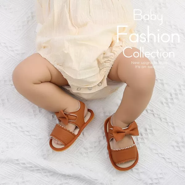 SOFMUO Baby Girl Sandals Bowknot Soft Infant Girls Princess Dress Summer Walking ShoesCBrown