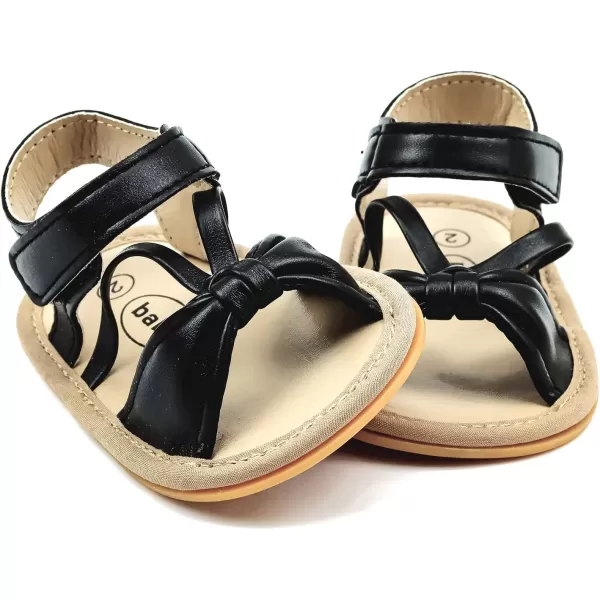 SOFMUO Baby Girls Boys Sparkly Bowknot Sandals Premium Soft AntiSlip Rubber Sole Infant Summer Outdoor Shoes Toddler First WalkersA05Black