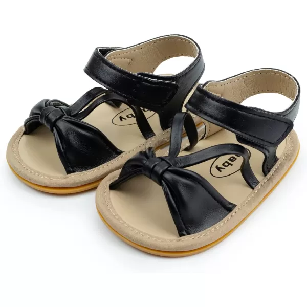 SOFMUO Baby Girls Boys Sparkly Bowknot Sandals Premium Soft AntiSlip Rubber Sole Infant Summer Outdoor Shoes Toddler First WalkersA05Black