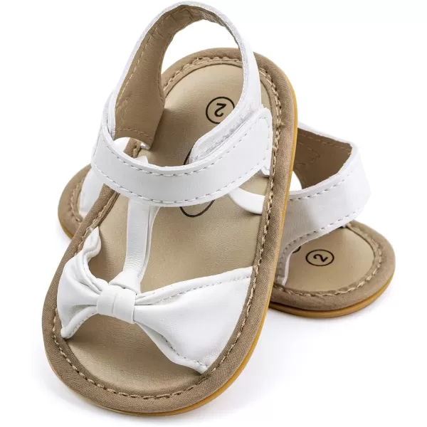 SOFMUO Baby Girls Boys Sparkly Bowknot Sandals Premium Soft AntiSlip Rubber Sole Infant Summer Outdoor Shoes Toddler First WalkersA05White