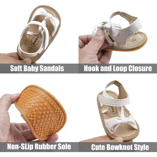 SOFMUO Baby Girls Boys Sparkly Bowknot Sandals Premium Soft AntiSlip Rubber Sole Infant Summer Outdoor Shoes Toddler First WalkersA05White