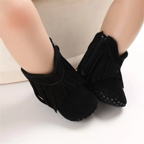 SOFMUO Baby Girls Cowboy Tassel Boots with Side Zipper Moccasins Non Slip Infant Booties Suede Toddler First Walker ShoesBlack