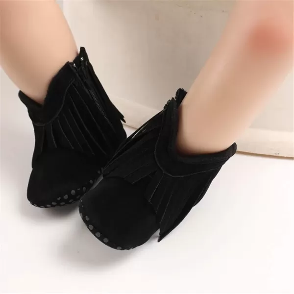 SOFMUO Baby Girls Cowboy Tassel Boots with Side Zipper Moccasins Non Slip Infant Booties Suede Toddler First Walker ShoesBlack