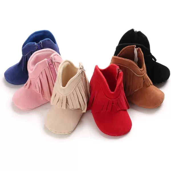 SOFMUO Baby Girls Cowboy Tassel Boots with Side Zipper Moccasins Non Slip Infant Booties Suede Toddler First Walker ShoesBlack