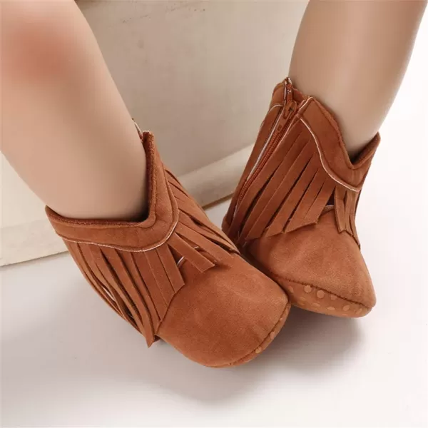 SOFMUO Baby Girls Cowboy Tassel Boots with Side Zipper Moccasins Non Slip Infant Booties Suede Toddler First Walker ShoesBrown
