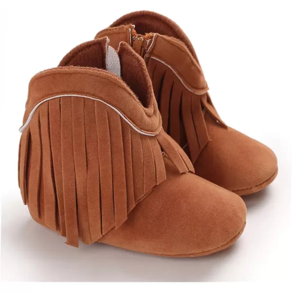 SOFMUO Baby Girls Cowboy Tassel Boots with Side Zipper Moccasins Non Slip Infant Booties Suede Toddler First Walker ShoesBrown