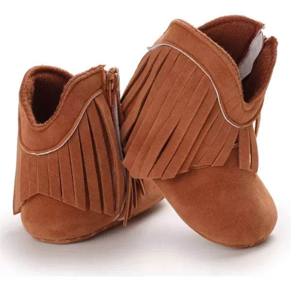 SOFMUO Baby Girls Cowboy Tassel Boots with Side Zipper Moccasins Non Slip Infant Booties Suede Toddler First Walker ShoesBrown