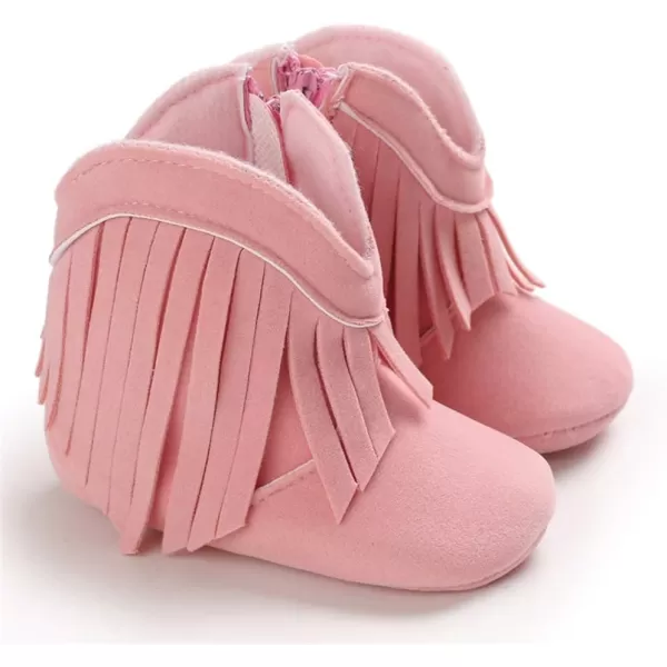 SOFMUO Baby Girls Cowboy Tassel Boots with Side Zipper Moccasins Non Slip Infant Booties Suede Toddler First Walker ShoesPink