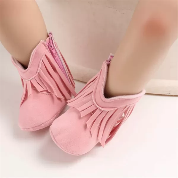 SOFMUO Baby Girls Cowboy Tassel Boots with Side Zipper Moccasins Non Slip Infant Booties Suede Toddler First Walker ShoesPink