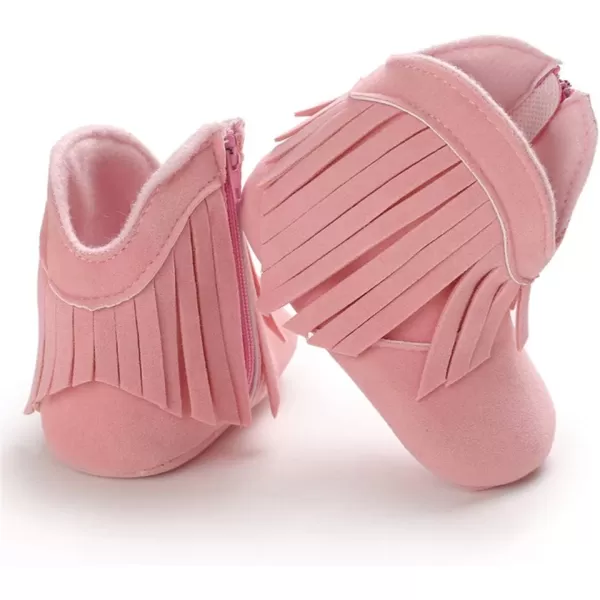 SOFMUO Baby Girls Cowboy Tassel Boots with Side Zipper Moccasins Non Slip Infant Booties Suede Toddler First Walker ShoesPink