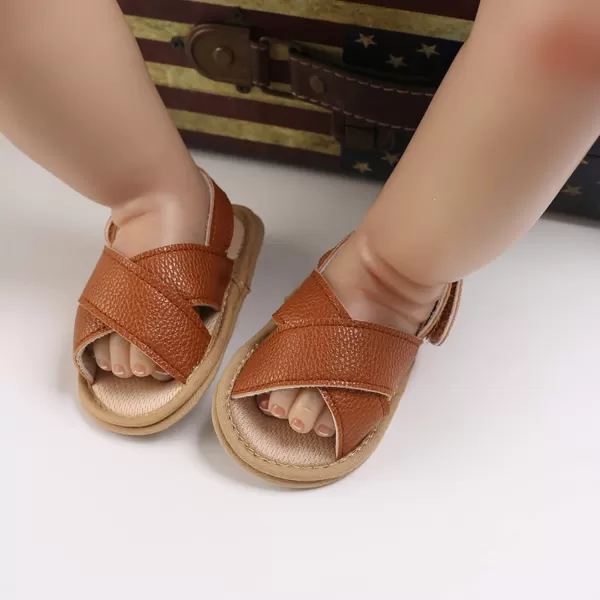 SOFMUO Baby Girls Floral Closed Toe Sandals NonSlip Soft Rubber Sole Infant Toddler Summer Walking ShoesA05Brown