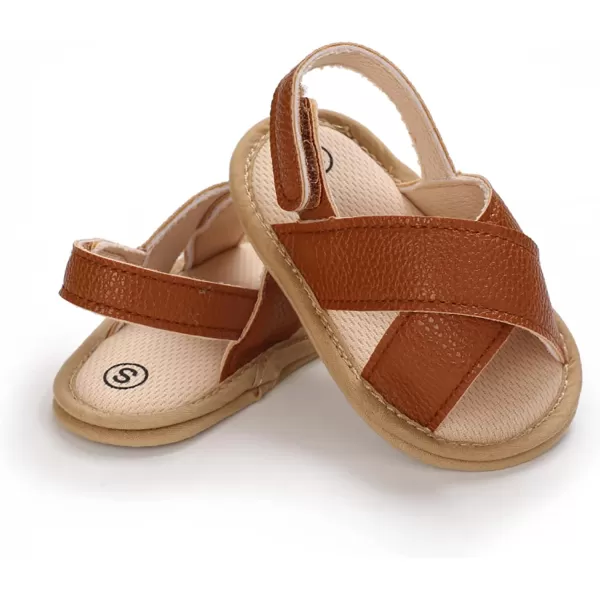 SOFMUO Baby Girls Floral Closed Toe Sandals NonSlip Soft Rubber Sole Infant Toddler Summer Walking ShoesA05Brown