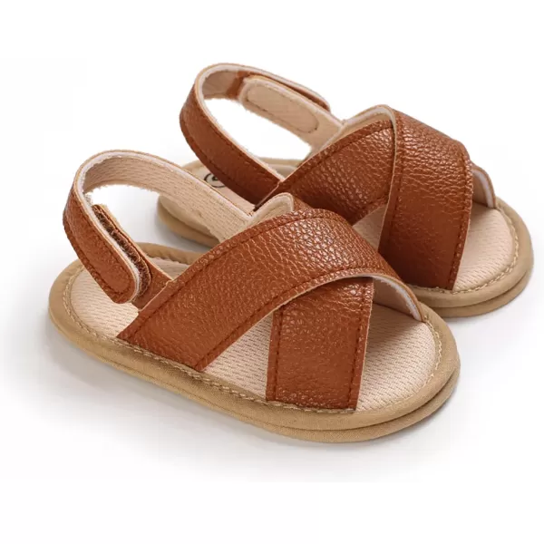 SOFMUO Baby Girls Floral Closed Toe Sandals NonSlip Soft Rubber Sole Infant Toddler Summer Walking ShoesA05Brown