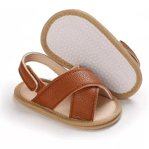 SOFMUO Baby Girls Floral Closed Toe Sandals NonSlip Soft Rubber Sole Infant Toddler Summer Walking ShoesA05Brown