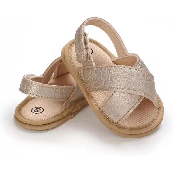 SOFMUO Baby Girls Floral Closed Toe Sandals NonSlip Soft Rubber Sole Infant Toddler Summer Walking ShoesA05Gold