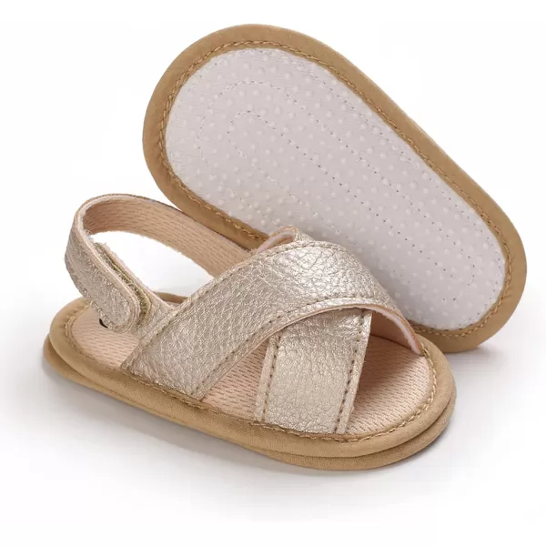 SOFMUO Baby Girls Floral Closed Toe Sandals NonSlip Soft Rubber Sole Infant Toddler Summer Walking ShoesA05Gold